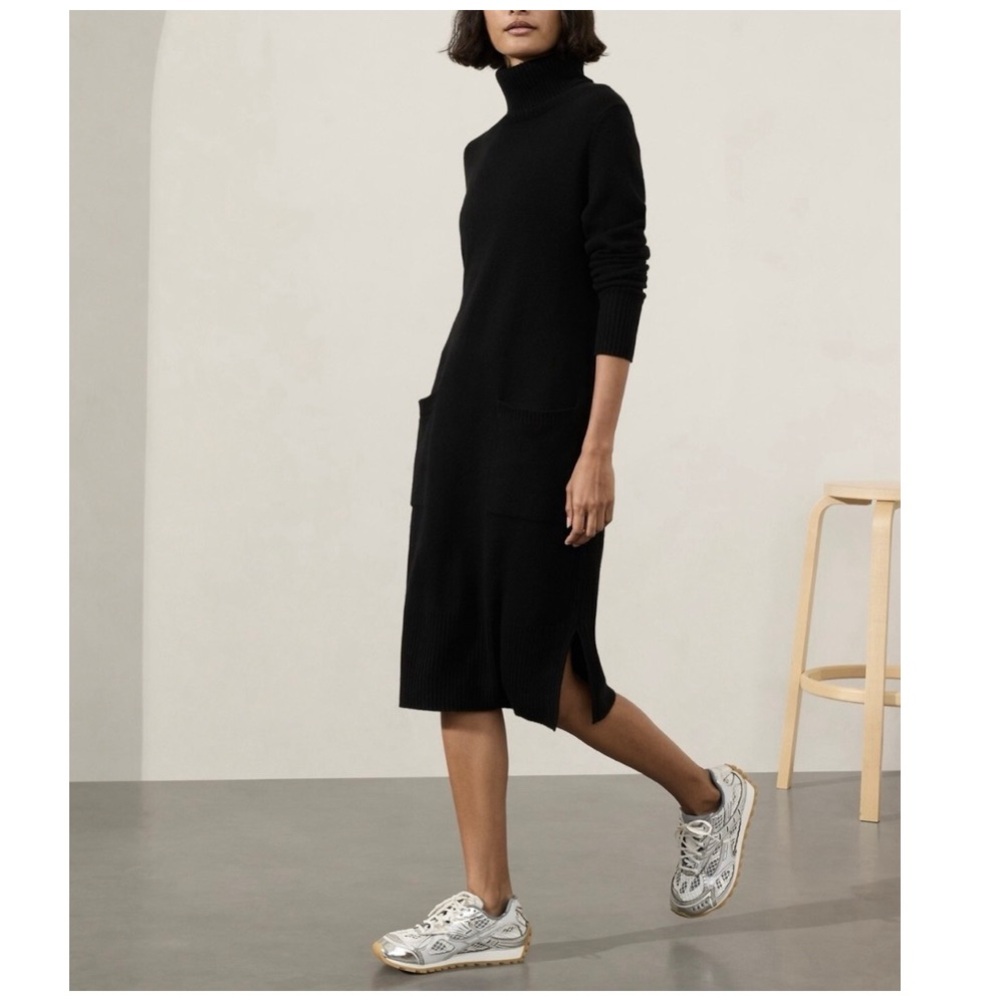 Athleta 2023 Alpine Size XS Turtleneck Long Sleeve Knit Sweater Dress in Black - Picture 12 of 16